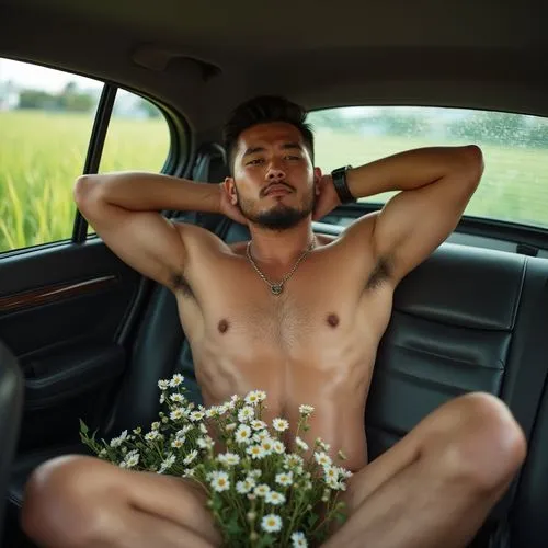 gardener,planted car,narciso,car window,flower delivery,plants under bonnet