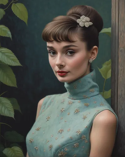 digital painting,audrey hepburn,audrey,fantasy portrait,world digital painting,vintage woman,vintage girl,vintage female portrait,girl portrait,portrait background,romantic portrait,retro woman,mystical portrait of a girl,retro pin up girl,vintage floral,updo,photo painting,flora,pompadour,digital art,Conceptual Art,Daily,Daily 30