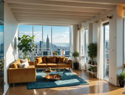 a living room with a lot of windows and furniture,penthouses,apartment lounge,sky apartment,livingroom,living room,hoboken condos for sale,Photography,General,Realistic