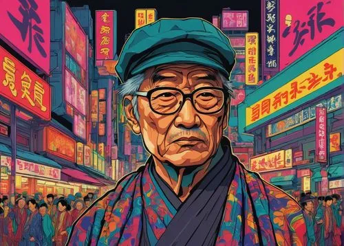 wpap,shirakami-sanchi,world digital painting,elderly man,digital illustration,pensioner,tokyo,choi kwang-do,vector illustration,digital painting,tokyo ¡¡,digital art,sakana,digital artwork,cool pop art,chinatown,old man,asian vision,vector art,popart,Illustration,Retro,Retro 11