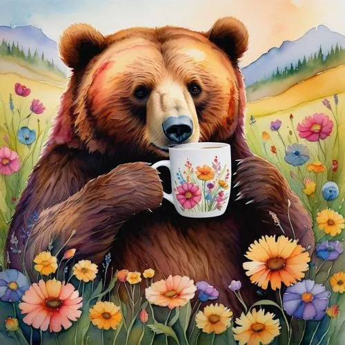 coffee tea illustration,ivan-tea,cute bear,tea drinking,drinking coffee,tea time,bear kamchatka,brown bear,coffee break,a cup of tea,woman drinking coffee,flower painting,coffee time,cup of tea,dandelion coffee,slothbear,flower animal,a cup of coffee,cup of coffee,pandoro,Conceptual Art,Daily,Daily 32