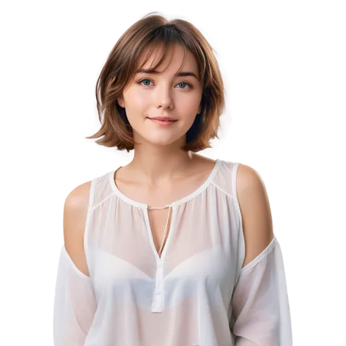 girl on a white background,cotton top,colorpoint shorthair,women's clothing,one-piece garment,in a shirt,vietnamese,blouse,girl in t-shirt,lily order,white shirt,phuquy,see-through clothing,white background,sleeveless shirt,bolero jacket,vietnamese woman,undershirt,on a white background,transparent background,Illustration,Realistic Fantasy,Realistic Fantasy 20