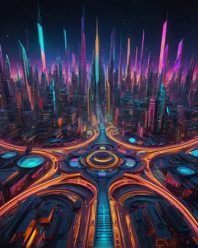 futuristic landscape,fantasy city,colorful city,metropolis,city cities,cities,city highway,futuristic,roundabout,cityscape,futuristic architecture,cyberspace,urbanization,traffic circle,city lights,black city,highway roundabout,sky city,scifi,highway lights,Art,Classical Oil Painting,Classical Oil Painting 17