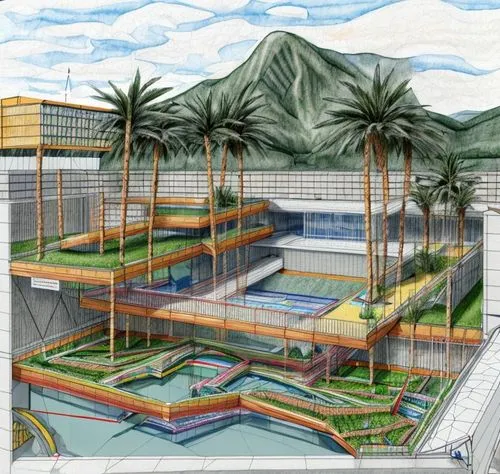 solar cell base,wastewater treatment,renderings,llnl,school design,desalination