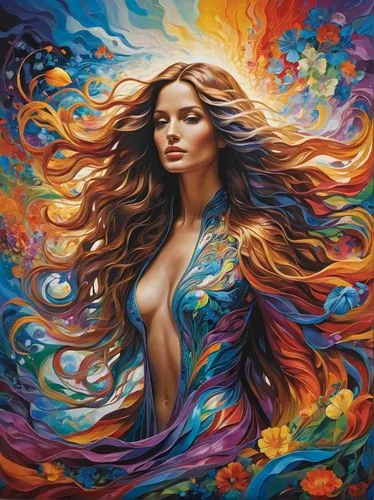 bohemian art,boho art,fantasy art,flamenca,sirena,art painting,Illustration,American Style,American Style 02