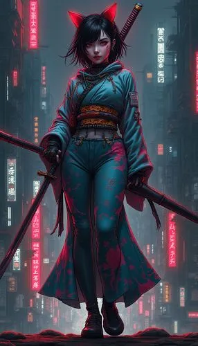 kunoichi,geisha,samurai,katana,sukeban,bunraku,Illustration,Realistic Fantasy,Realistic Fantasy 29