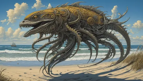 deep sea nautilus,nautilus,sea devil,isopod,sea monsters,kraken,cuthulu,apiarium,sea animal,cephalopod,water creature,the beach crab,arthropod,mergus,cnidarian,cynorhodon,trilobite,varanidae,sci fiction illustration,cnidaria,Illustration,Black and White,Black and White 01