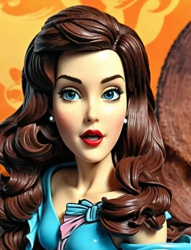 cartoon character , Disney 3D.,the back side of a barbie doll with brown hair and blue blouse,doll's facial features,female doll,collectible doll,delenn,artist doll,vintage doll,Unique,3D,Garage Kits