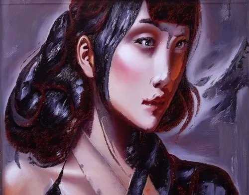 Passion Sexy Painting ,Naked Woman  Abstract Body Art Oil Painting,an artistic painting of a woman with very dark hair,struzan,oil painting,fujiko,jasinski,akhmatova,viveros,Illustration,Abstract Fant