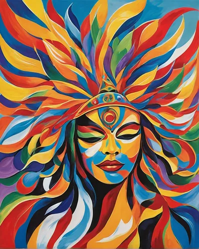 psychedelic art,headdress,shamanic,indigenous painting,indian headdress,shamanism,boho art,feather headdress,pachamama,global oneness,gypsy soul,oil painting on canvas,art painting,bodypainting,indian art,wall painting,mother earth,psychedelic,third eye,spring equinox,Conceptual Art,Oil color,Oil Color 24