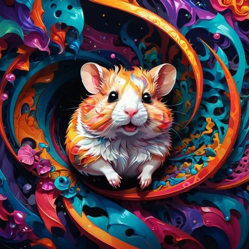 color rat,hamster,colorful spiral,hamster wheel,guinea pig,rainbow rabbit,musical rodent,hamster shopping,pet portrait,guineapig,whimsical animals,hamster buying,year of the rat,spiral background,gerbil,colorful pasta,dormouse,animal portrait,flower animal,digital illustration,Illustration,Realistic Fantasy,Realistic Fantasy 39