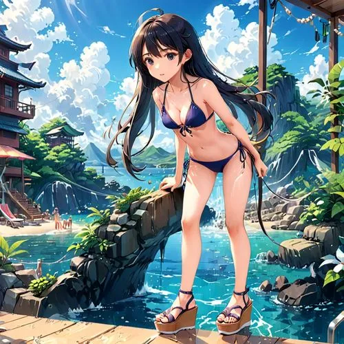 mai,summer background,uzuki,honolulu,haruna,beach background,Anime,Anime,Realistic