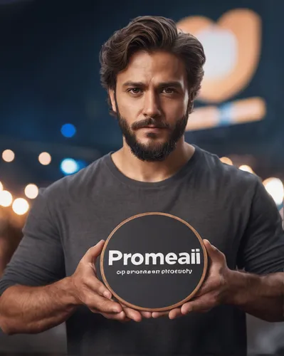 A Man protesting holding a logo that say " PromeAI " ,pomade,prosthetic,commercial,proclaim,promote,pakistan salt,protein,connect competition,prostate cancer,premier padmini,pro,provolone,social,premi