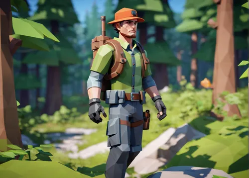 park ranger,scout,arborist,forest workers,woodsman,lumberjack,farmer in the woods,engineer,tradesman,builder,construction worker,ranger,forest man,postman,biologist,surveyor,hiker,explorer,miner,mountain guide,Unique,3D,Low Poly