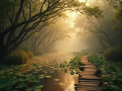 flooded pathway,the mystical path,wooden path,forest path,swamps,pathway,the path,wetland,lily pond,lily pads,wooden bridge,swamp,lotus pond,wetlands,backwater,waterlily,path,backwaters,waterlilies,lily pad,Photography,General,Realistic