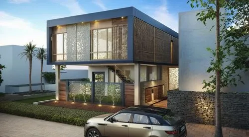 IMAGINE A MODERN STYLE FACADE FOR THIS HOUSE,modern house,smart house,modern architecture,cubic house,residential house,residencial,smart home,3d rendering,duplexes,prefab,rumah,cube house,frame house