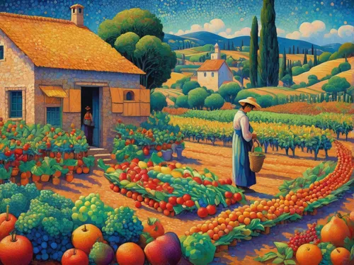 vegetables landscape,vegetable field,fruit fields,provence,agricultural,vegetable garden,farm landscape,provencal life,harvest festival,agriculture,mirepoix,fruit market,italian painter,kitchen garden,grant wood,home landscape,rural landscape,organic farm,farmer's market,grape harvest,Conceptual Art,Daily,Daily 31