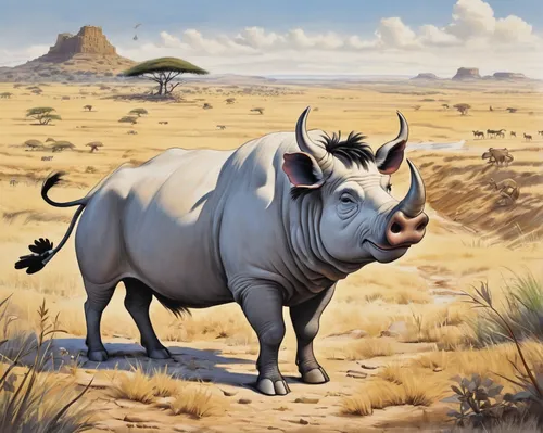 Write a heartwarming story about Pumbaa overcoming his fears in the Serengeti.,southern square-lipped rhinoceros,rhinoceros,black rhinoceros,white rhinoceros,black rhino,rhino,indian rhinoceros,southe