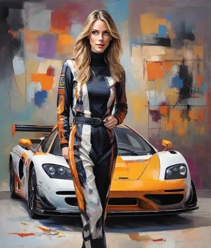 stand by her McLaren F1 GTR,mclaren automotive,automobile racer,porsche,lamborghini,supercars,race car driver,mclaren,porsche 718,motor sport,supercar week,oil painting on canvas,art painting,racer,gi