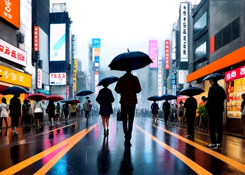 umbrellas,japanese umbrellas,walking in the rain,man with umbrella,world digital painting,rainfall,japanese umbrella,shibuya,heavy rain,umbrella,akiba,rainy,rainy day,shinjuku,rains,rain,rainy season,ginza,asian umbrella,cloudstreet,Illustration,Vector,Vector 06