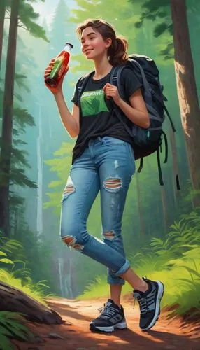 girl with bread-and-butter,hiker,woman eating apple,world digital painting,welin,female runner,digital painting,aoc,girl walking away,hiking shoes,game illustration,sci fiction illustration,hikers,hiking,game art,geocache,hike,hiking shoe,forest walk,trail,Illustration,Paper based,Paper Based 17