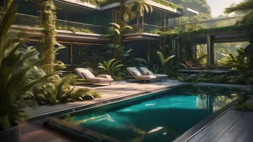 tropical house,tropical greens,tropical jungle,royal palms,palms,pool house,tropical island,rainforest,tropics,jungle,luxury property,cabana,aqua studio,mansion,palm forest,palm garden,underwater oasis,palm field,the palm,roof landscape,Photography,General,Sci-Fi