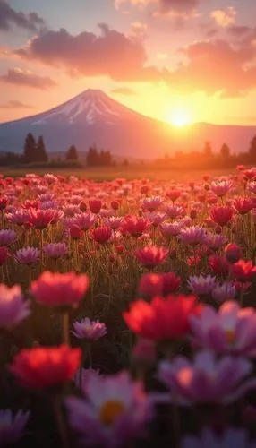 flower field,field of flowers,flower in sunset,blooming field,blanket of flowers,sea of flowers,Photography,General,Realistic