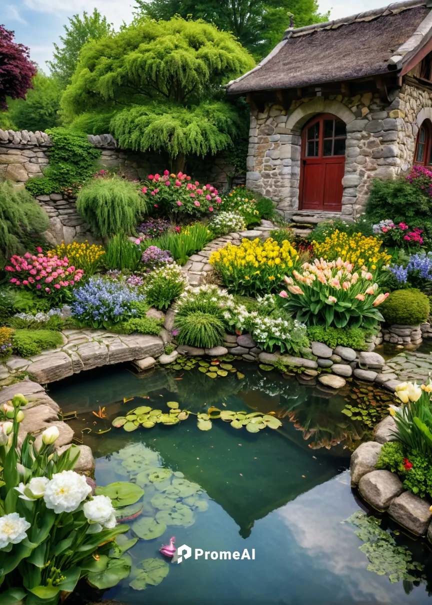 small stone pond,  train house, flowers are blooming, ,garden pond,lily pond,pond flower,fish pond,lilly pond,koi pond,fountain pond,pond plants,wishing well,cottage garden,landscape designers sydney,