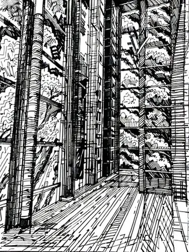 wireframe graphics,wireframe,fish traps,structure artistic,organ pipes,brushes,pillars,bamboo forest,roof structures,spines,cartoon forest,wicker fence,wooden construction,panoramical,columns,wood str