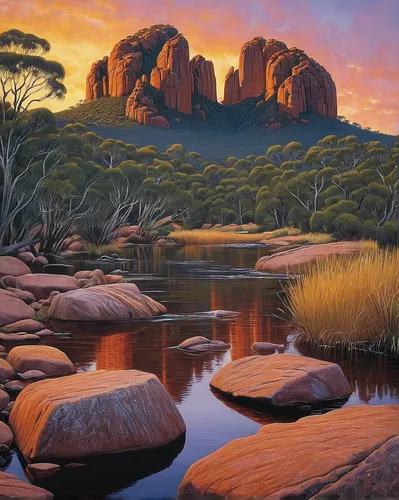 ayersrock,uluru,tasmania,sandstone rocks,australia,northern territory,river landscape,nsw,new south wales,brook landscape,ayers rock,desert landscape,river cooter,mountain scene,herman national park,mountain landscape,south australia,desert desert landscape,nature landscape,mountain sunrise,Illustration,Retro,Retro 14