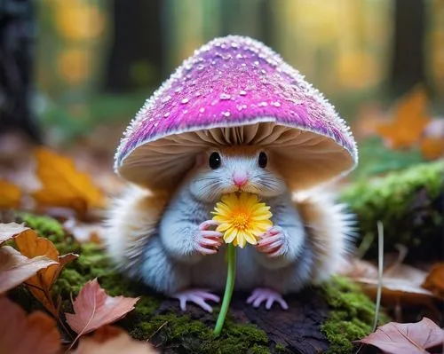 animals play dress-up,mushroom hat,flower hat,dormouse,flower animal,meadow jumping mouse,whimsical animals,field mouse,little hat,forest mushroom,bunny on flower,wood mouse,harvest mouse,amur hedgehog,autumn cupcake,hedgehog,russula,autumn flower,young hedgehog,beautiful bonnet,Art,Artistic Painting,Artistic Painting 22