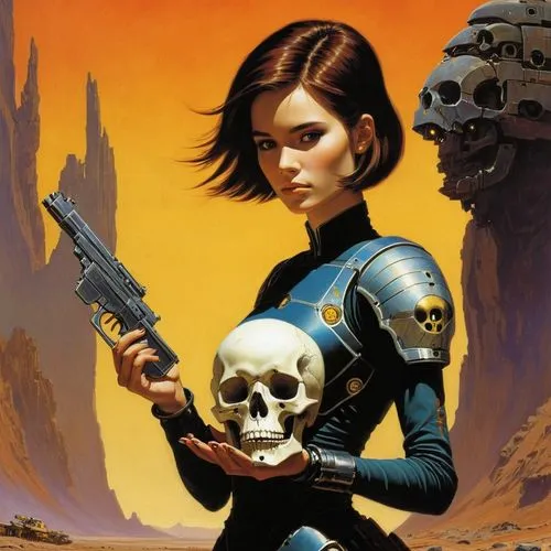 dune 45,valerian,girl with gun,girl with a gun,sci fiction illustration,terminator,dune,rosa ' amber cover,renegade,sci fi,infiltrator,cg artwork,sabre,skull bones,mystery book cover,sci-fi,sci - fi,woman holding gun,ranger,solo,Conceptual Art,Sci-Fi,Sci-Fi 08