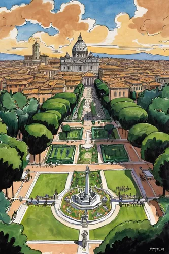 sanssouci,villa borghese,vatican city,aventine hill,versailles,vatican,vittoriano,eternal city,palace garden,palatine hill,ancient rome,vaticano,vatican city flag,rome 2,schönbrunn castle,vatican museum,villa d'este,tuileries garden,belvedere,champ de mars,Illustration,American Style,American Style 13