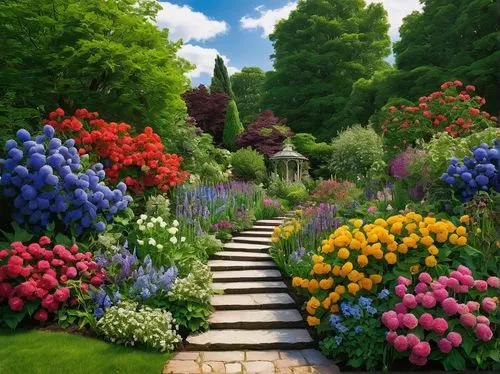 flower garden,beautiful garden flowers,splendor of flowers,flower border,cottage garden,flower borders,Illustration,American Style,American Style 02