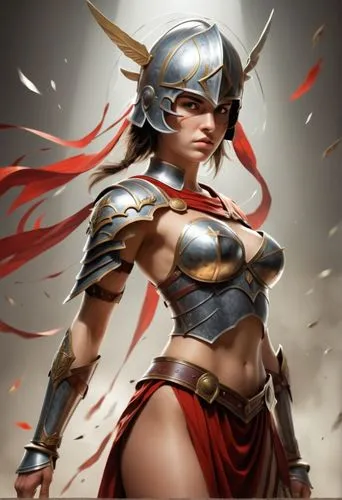 the girl with horns and armor is in a red cape,female warrior,thundra,rafaela,warrior woman,tiber riven,namara,Conceptual Art,Fantasy,Fantasy 31