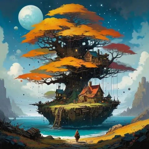 mushroom island,floating island,tree house,treehouse,mushroom landscape,treehouses,floating islands,witch's house,fantasy landscape,flying island,fairy chimney,fantasy picture,fantasy art,islet,an island far away landscape,fairy house,island suspended,discworld,tree house hotel,datacraft,Conceptual Art,Fantasy,Fantasy 02