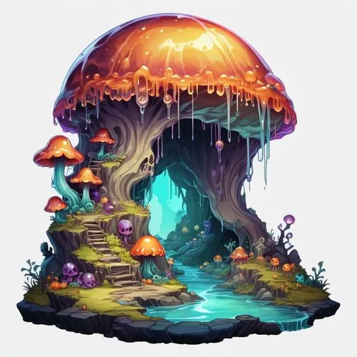 mushroom landscape,mushroom island,tree mushroom,forest mushroom,mushroom type,mushroom,Illustration,Abstract Fantasy,Abstract Fantasy 11