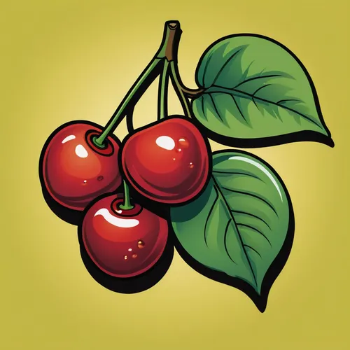 icon, cartoon, food, bold stroke, cherrys, leaves, fruit, food focus, simple background,bladder cherry,cherries,jewish cherries,heart cherries,sour cherries,sweet cherries,great cherry,oregon cherry,s