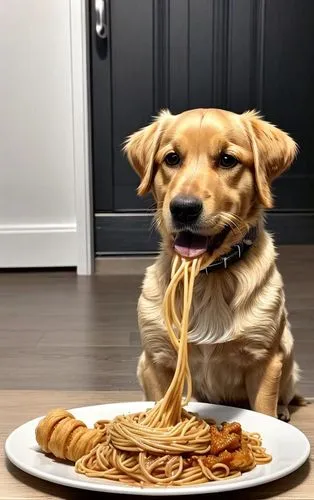 spaguetti,dog puppy while it is eating,pasta,spaghetti,fettuccine,italian pasta,rigatoni,capellini,fried noodles,crêpe,rotini,bakharwal dog,potcake dog,dinner for two,dosa,delicious meal,dog,spaghetti