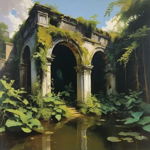 ruins,abandoned place,mausoleum ruins,tiergarten,sunken church,cistern,Conceptual Art,Oil color,Oil Color 01