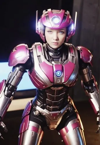 an alien like person wearing pink and silver armor,meka,arcee,fembot,ryuki,kawamori,evangelion eva 00 unit,Photography,General,Natural