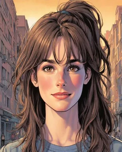 city ​​portrait,jane austen,girl portrait,a girl's smile,rosa ' amber cover,portrait of a girl,the girl's face,illustrator,main character,clementine,fantasy portrait,portrait background,girl with speech bubble,romantic portrait,head woman,artemisia,lori,sci fiction illustration,cinnamon girl,author,Digital Art,Comic