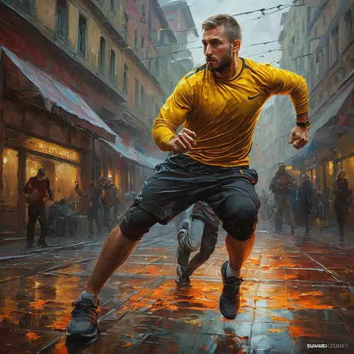 street football,runner,street sports,pedestrian,running,world digital painting,a pedestrian,free running,game illustration,walking in the rain,handball player,sci fiction illustration,run,running machine,running fast,running shoes,to run,usain bolt,pedestrians,game art,Art,Classical Oil Painting,Classical Oil Painting 18