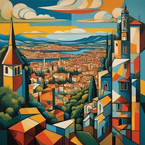 cityscape,city scape,city skyline,colorful city,city view,cluj,jerusalem,city cities,view of the city,modena,gaudí,barcelona,marseille,toledo,harissa,zagreb,city buildings,florentine,volterra,mikulov,Art,Artistic Painting,Artistic Painting 22