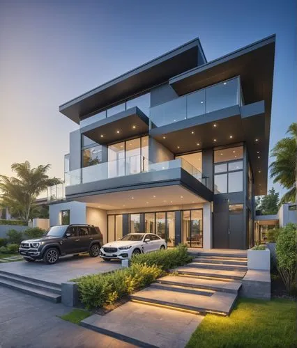 Architecture Design,a modern house with two cars parked next to it,modern house,modern architecture,luxury home,modern style,luxury real estate,luxury property,Photography,General,Realistic