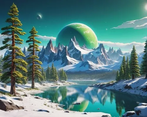 terraformed,fantasy landscape,alien planet,landscape background,nature background,green aurora,Conceptual Art,Sci-Fi,Sci-Fi 20