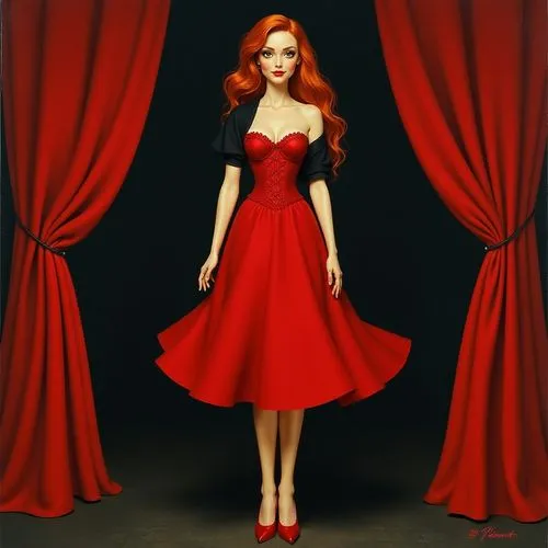 redhead doll,lady in red,red gown,dressup,dress doll,derivable,Illustration,Vector,Vector 16