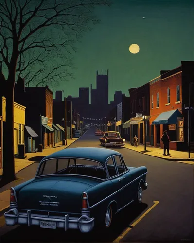 aronde,night scene,austin cambridge,edsel,buick park avenue,1955 montclair,austin 1800,hudson hornet,david bates,cadillac fleetwood,chrysler 300 letter series,cadillac de ville series,buick century,chrysler windsor,art tatum,fifties records,ford prefect,buick classic cars,memphis,moonshine,Art,Artistic Painting,Artistic Painting 30