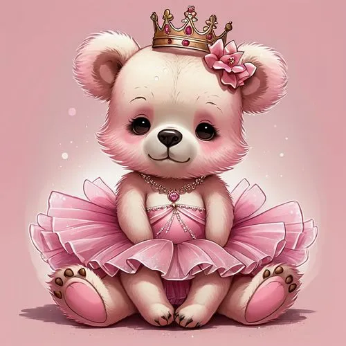 cute bear,princesa,little princess,pink bow,princess,minirose,Illustration,Children,Children 04