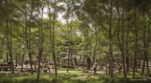 korean folk village,bamboo forest,campsite,folk village,olive grove,campground,world digital painting,forest landscape,human settlement,chestnut forest,village scene,riparian forest,cartoon forest,the